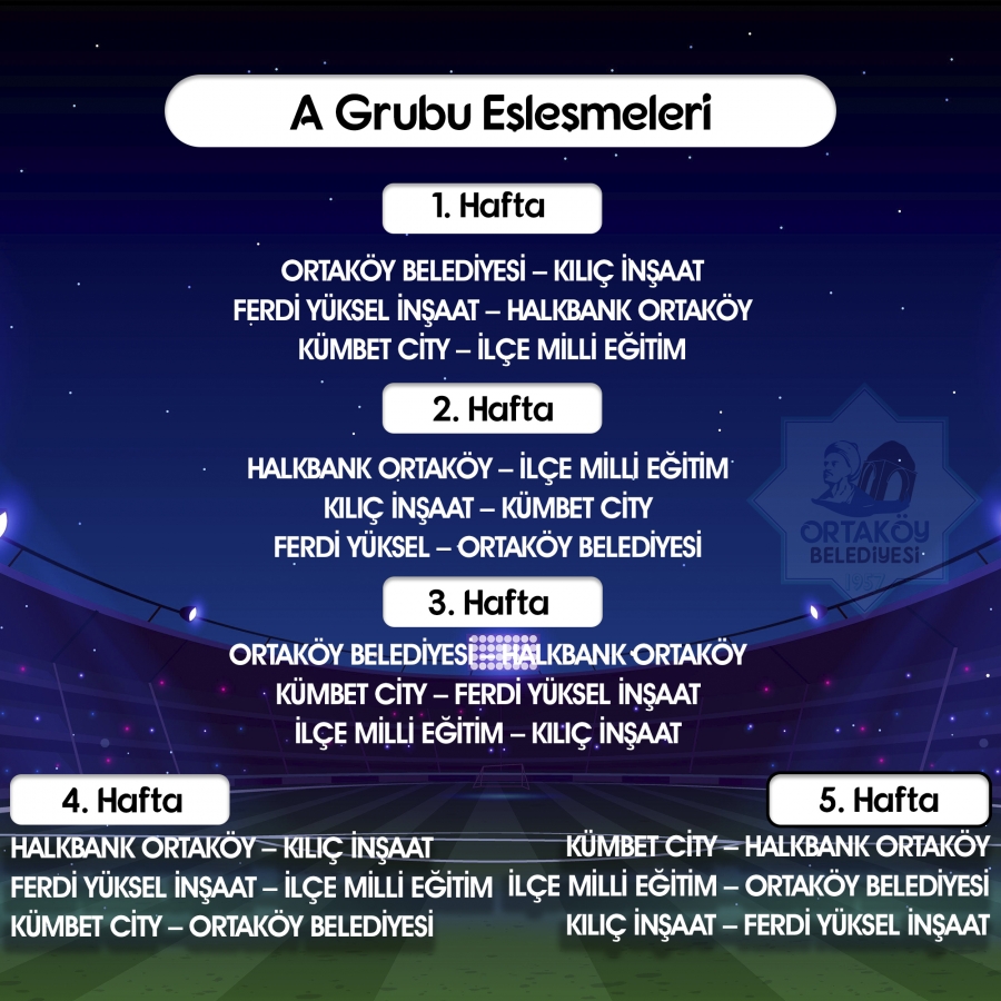 Ortaköy Belediyesi Halı Saha Futbol Turnuvası Eşleşmeleri