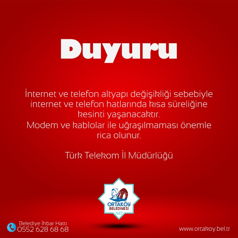 ''Türk Telekom İl Müdürlüğünden Duyuru''
