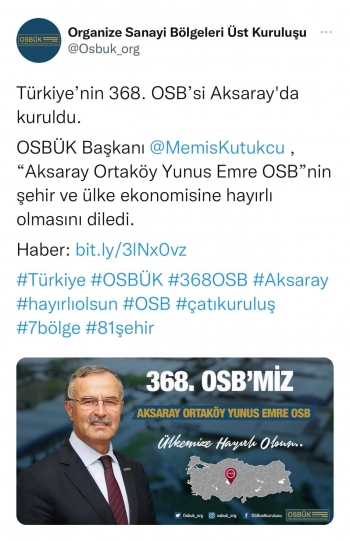 Türkiye'nin 368. Organize Sanayi Bölgesi ''Yunus Emre OSB'' İlçemize hayırlı olsun.