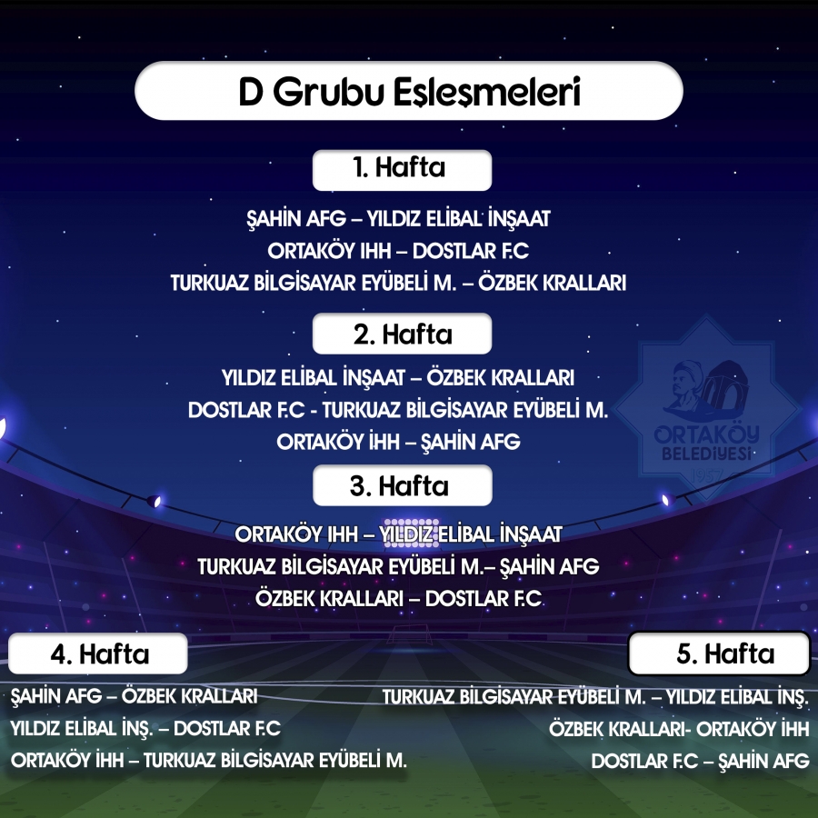 Ortaköy Belediyesi Halı Saha Futbol Turnuvası Eşleşmeleri
