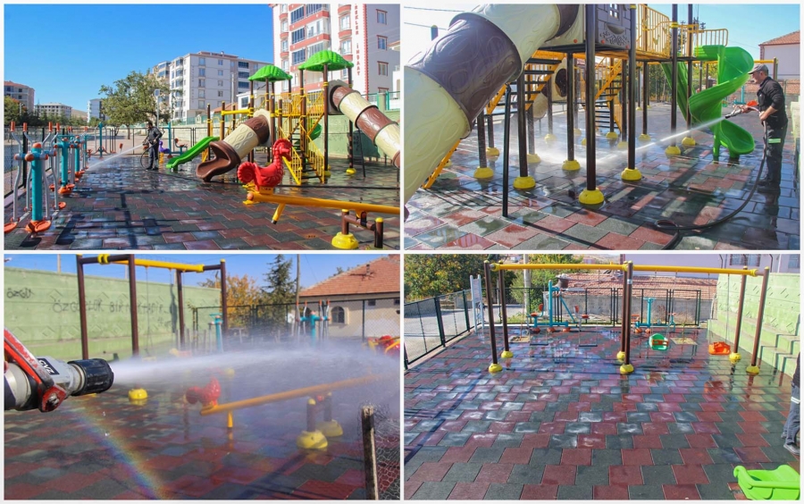 İlçemizde Bulunan Çocuk Oyun Parklarımız, Düzenli Aralıklarla ve Titizlikle Dezenfekte Ediliyor.